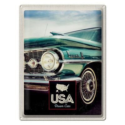 Cartel de chapa viaje 30x40cm EE.UU. América coche vintage azul
