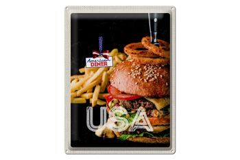 Plaque en étain voyage 30x40cm USA burger frites mangeant des rondelles d'oignon 1