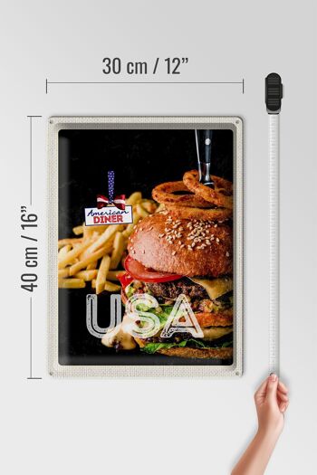 Plaque en étain voyage 30x40cm USA burger frites mangeant des rondelles d'oignon 4