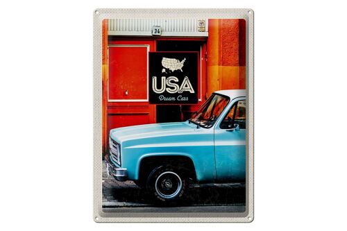 Blechschild Reise 30x40cm USA Oldtimer Dram Cars blau Amerika