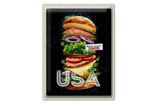 Blechschild Reise 30x40cm Amerika USA Burger Tomaten Gemälde