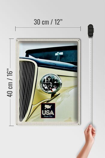 Plaque en tôle voyage 30x40cm Amérique voiture vintage beige lampe vacances 4