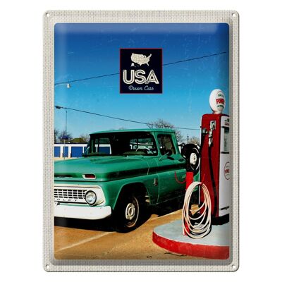 Cartel de chapa de viaje, 30x40cm, coche con bomba de gasolina vintage de América