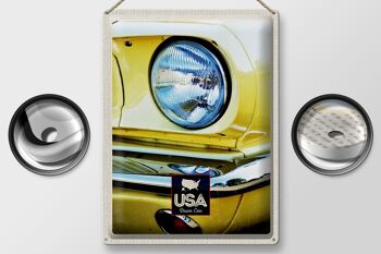 Plaque en tôle voyage 30x40cm Amérique phares de voiture vintage jaune 2