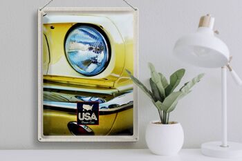 Plaque en tôle voyage 30x40cm Amérique phares de voiture vintage jaune 3