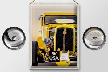 Signe en étain voyage 30x40cm, voiture Vintage américaine, voiture jaune, guitare 2