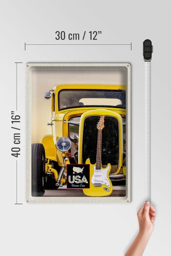 Signe en étain voyage 30x40cm, voiture Vintage américaine, voiture jaune, guitare 4