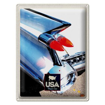 Cartel de chapa viaje 30x40cm América luces de coches antiguos blanco