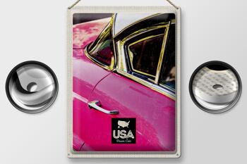 Signe en étain voyage 30x40cm, voiture Vintage américaine, rose, argent, vacances 2