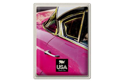 Blechschild Reise 30x40cm Amerika Oldtimer rosa Silber Urlaub