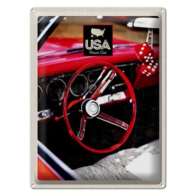 Targa in metallo da viaggio 30x40 cm America Auto d'epoca USA Cubo rosso