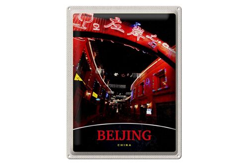 Blechschild Reise 30x40cm China Asien Beijing Gasse abends