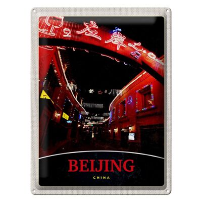 Targa in metallo da viaggio 30x40 cm Cina Asia Vicolo di Pechino la sera