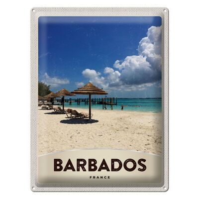 Blechschild Reise 30x40cm Barbados Insel Frankreich Meer Strand