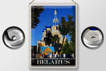 Plaque en tôle voyage 30x40cm Biélorussie Europe architecture bleu beige 2
