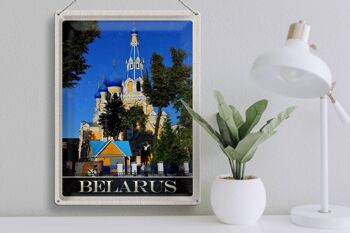 Plaque en tôle voyage 30x40cm Biélorussie Europe architecture bleu beige 3