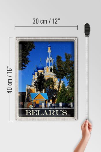 Plaque en tôle voyage 30x40cm Biélorussie Europe architecture bleu beige 4