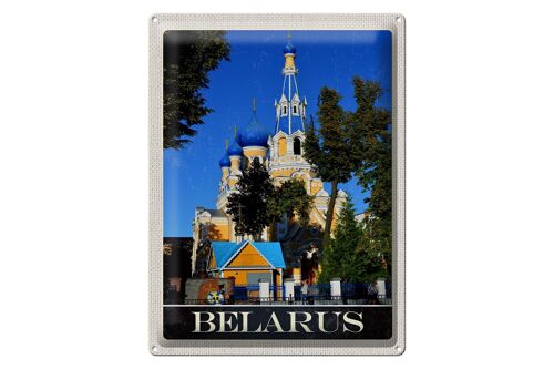 Blechschild Reise 30x40cm Belarus Europa Architektur blau beige