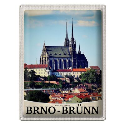 Cartel de chapa de viaje 30x40cm Iglesia de la ciudad de Brno-Brünn República Checa