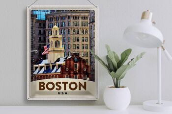 Signe en étain voyage 30x40cm, Amérique USA Boston Architecture 3