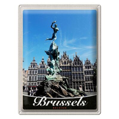 Cartel de chapa de viaje, 30x40cm, Bélgica, Bruselas, Amberes, escultura