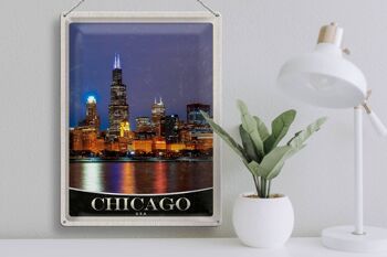 Panneau en étain voyage 30x40cm, Chicago USA amérique soirée au bord de la mer 3