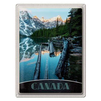 Targa in metallo da viaggio 30x40 cm Canada Inverno Neve Natura Foresta Fiume