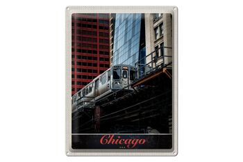 Panneau en étain voyage 30x40cm Chicago USA train gratte-ciel 1