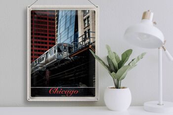 Panneau en étain voyage 30x40cm Chicago USA train gratte-ciel 3