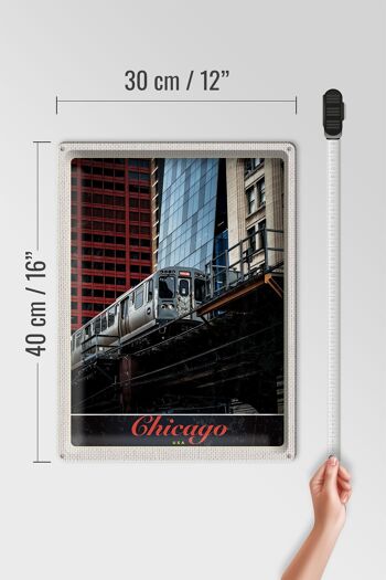 Panneau en étain voyage 30x40cm Chicago USA train gratte-ciel 4