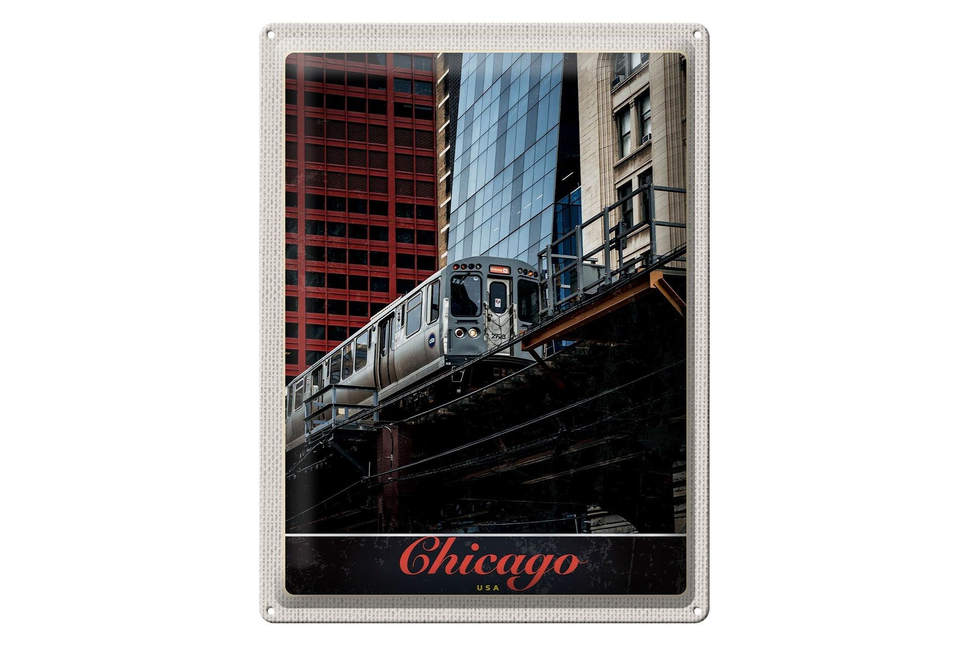 Metal sign travel 30x40cm Chicago USA train skyscraper