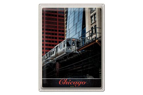 Blechschild Reise 30x40cm Chicago USA Bahn Hochhaus