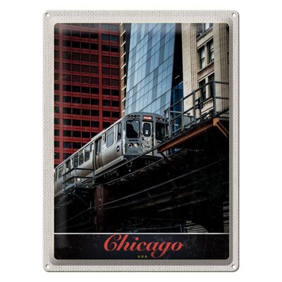 Cartel de chapa viaje 30x40cm Chicago EE.UU. tren de gran altura
