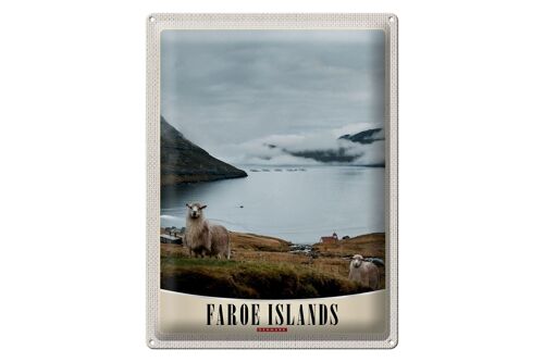 Blechschild Reise 30x40cm Dänemark Faroe Island Schaf Urlaub