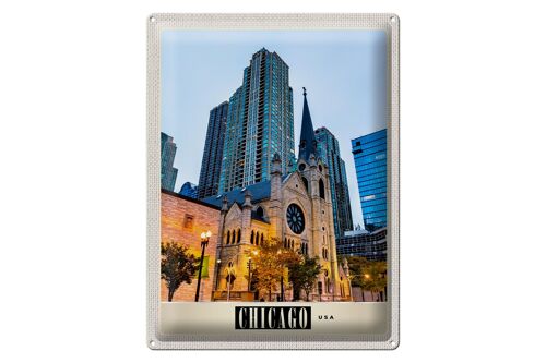 Blechschild Reise 30x40cm Chicago Amerika Stadt Hochhaus Urlaub