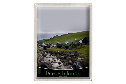 Blechschild Reise 30x40cm Dänemark Faroe Islands Häuser Wiese