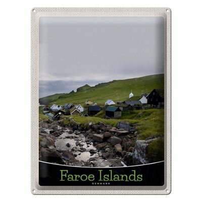 Cartel de chapa de viaje, 30x40cm, Dinamarca, Islas Feroe, casas, pradera