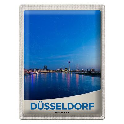 Blechschild Reise 30x40cm Düsseldorf Fluss Stadt Brücke Turm