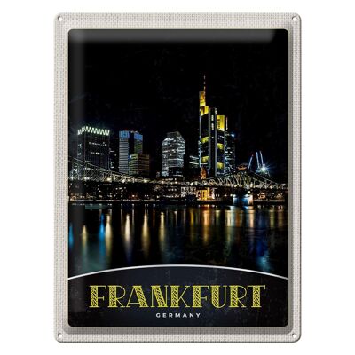 Blechschild Reise 30x40cm Frankfurt DE Nacht Brücke