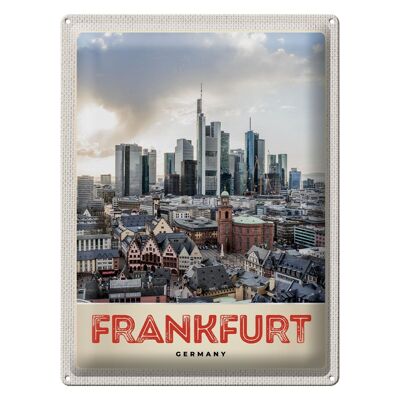 Targa in metallo da viaggio 30x40 cm Francoforte città grattacieli centro storico