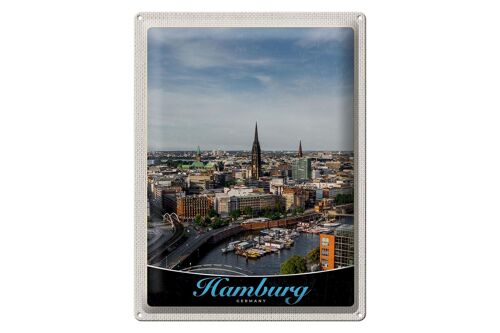 Blechschild Reise 30x40cm Hamburg Deutschland Hafen Stadt Boote