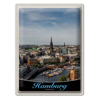 Cartel de chapa de viaje, 30x40cm, Hamburgo, Alemania, puerto, ciudad, barcos