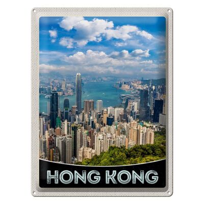Cartel de chapa de viaje, 30x40cm, rascacielos de la ciudad de Hong Kong, gran altura