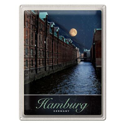 Cartel de chapa de viaje, 30x40cm, Hamburgo, Alemania, viaje nocturno por el río