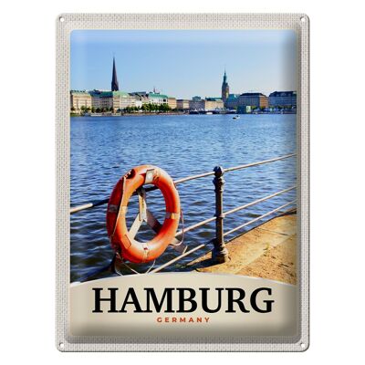 Tin sign travel 30x40cm Hamburg harbor Germany river city