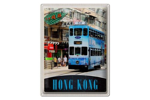 Blechschild Reise 30x40cm Hong Kong Straßenbahn Stadt City Asien
