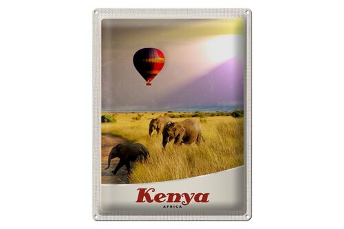 Blechschild Reise 30x40cm Kenia Afrika Elefanten Heißluftballon