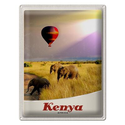 Targa in metallo da viaggio 30x40 cm Kenya Africa Elefanti Mongolfiera