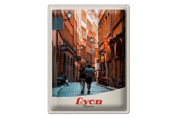 Panneau en étain voyage 30x40cm, Lyon France, Couple, vacances dans la vieille ville 1