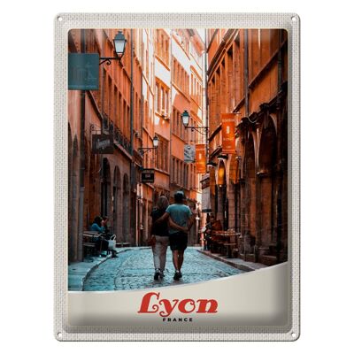 Blechschild Reise 30x40cm Lyon Frankreich Paar Altstadt Urlaub